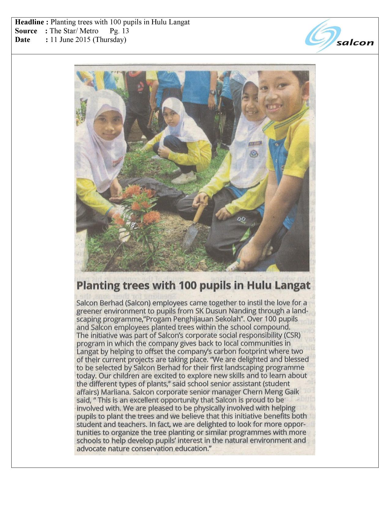 Planting trees with 100 pupils in Hulu Langat