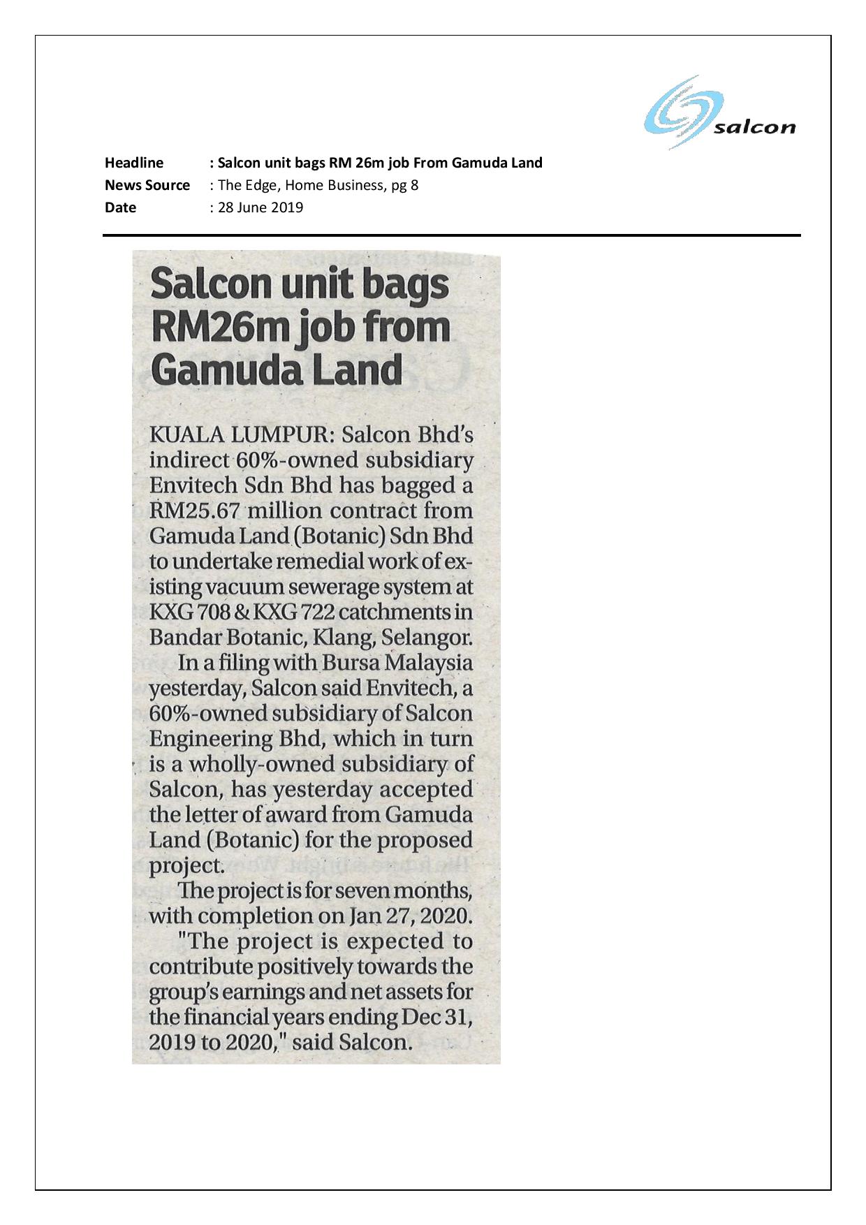 Salcon unit bags RM26m job from Gamuda Land
