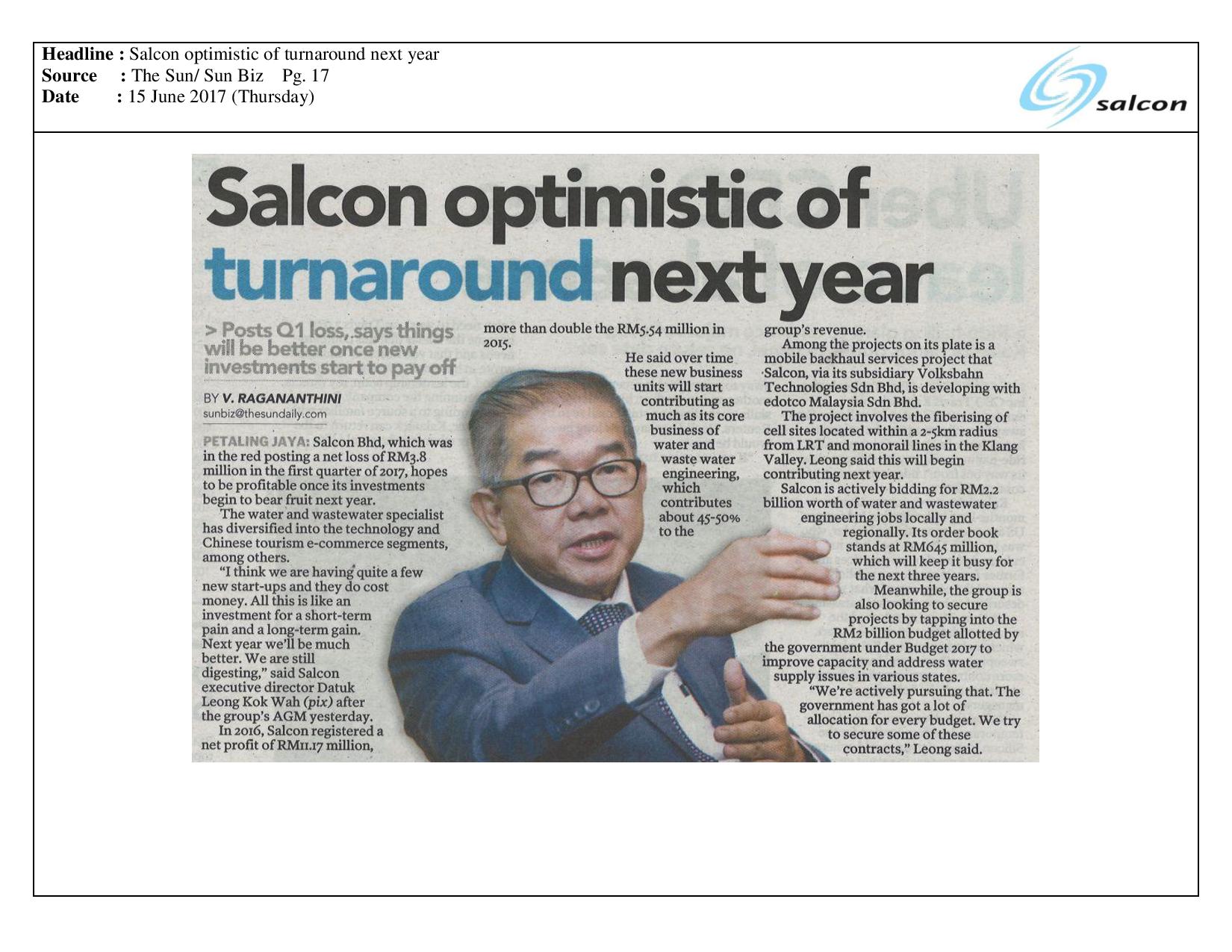 Salcon optimistic of turnaround next year