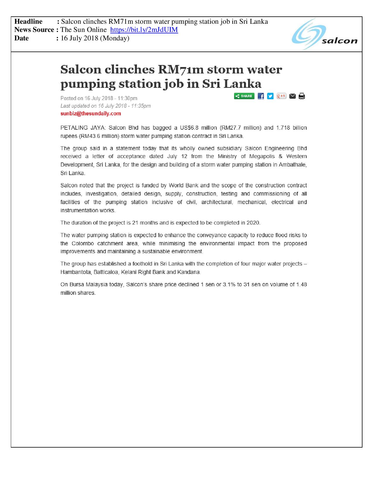 Salcon clinches RM71m storm water pumping station job in Sri Lanka