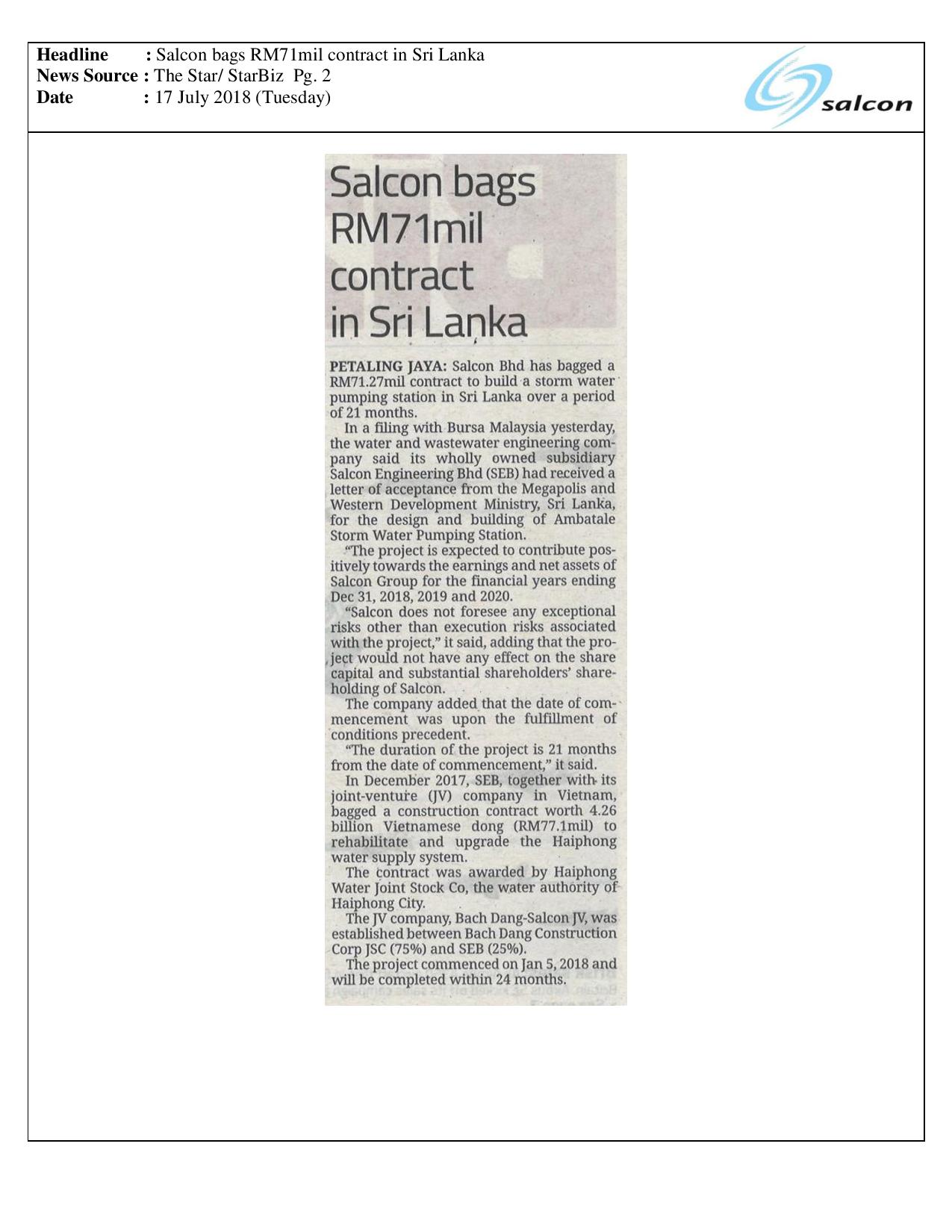 Salcon bags RM71mil contract in Sri Lanka	