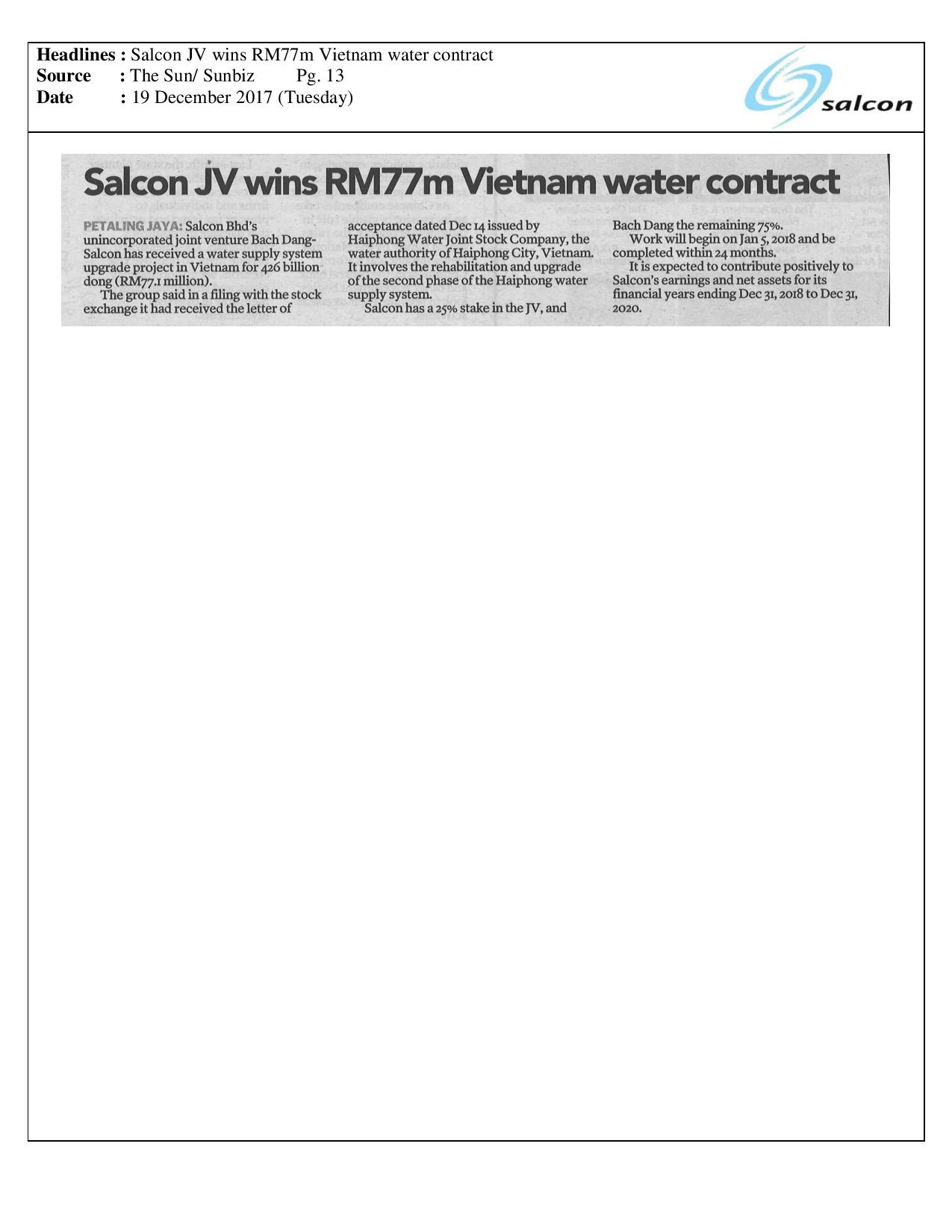 Salcon JV wins RM77m Vietnam water contract	