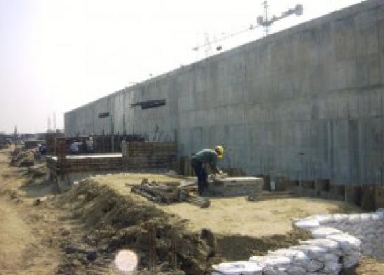 Inlet Side to Reservoir. Opening on Reservoir Wall is for Overflow. Form Work in foreground shows Inlet wall and Bypass Valve Chambers